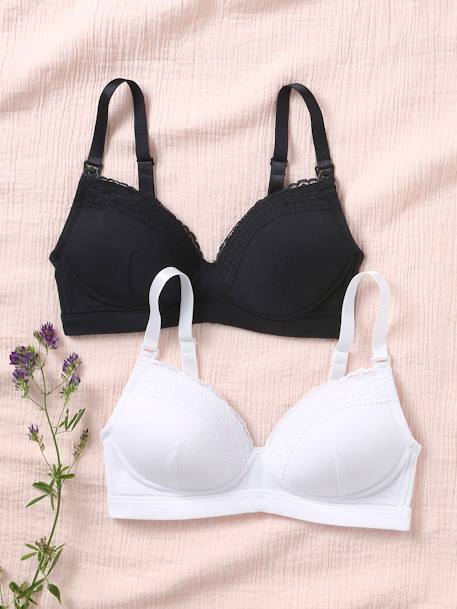 Pack of 2 Padded Bras in Organic Cotton & Lace, Maternity & Nursing Special black 