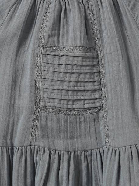 Cotton Gauze Dress for Girls, by CYRILLUS almond green+grey 