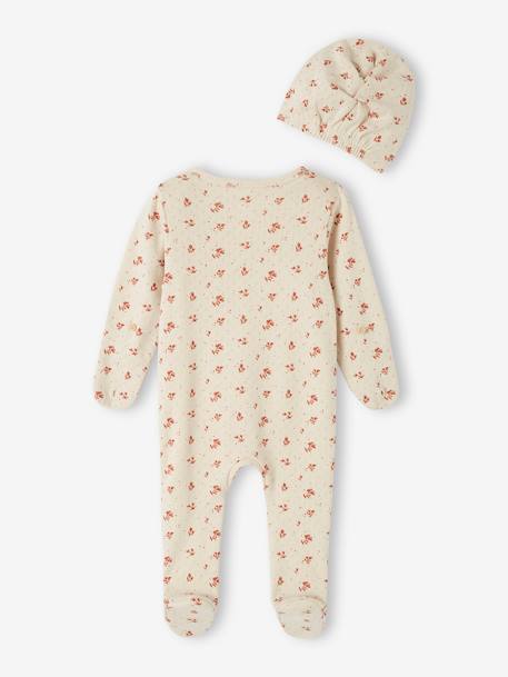 Jumpsuit in Pointelle Knit with Matching Beanie for Babies pearly grey 