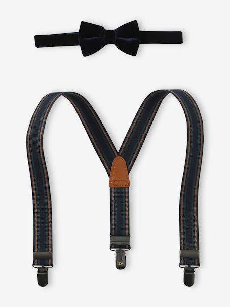 Velvet Bow-Tie & Braces Set for Boys navy blue 