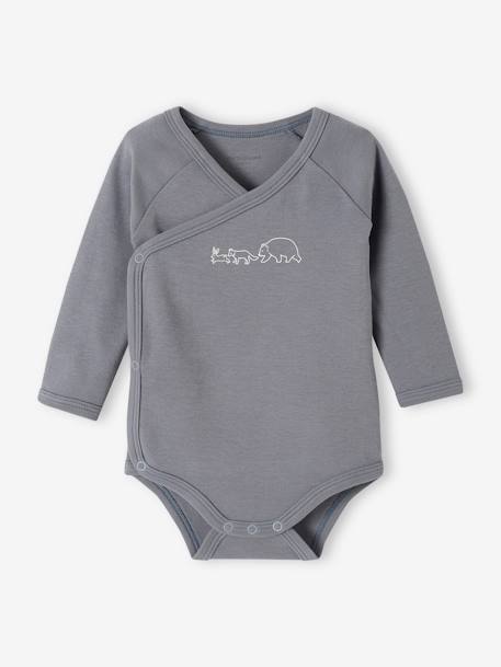 Pack of 3 Long-Sleeved Bodysuits in Organic Cotton for Newborn Babies -  denim blue