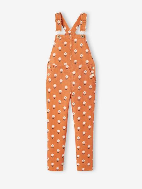 Corduroy Dungarees with Flowers for Girls caramel 