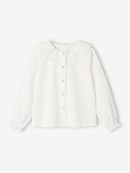 Shirt with Broderie Anglaise Collar for Girls