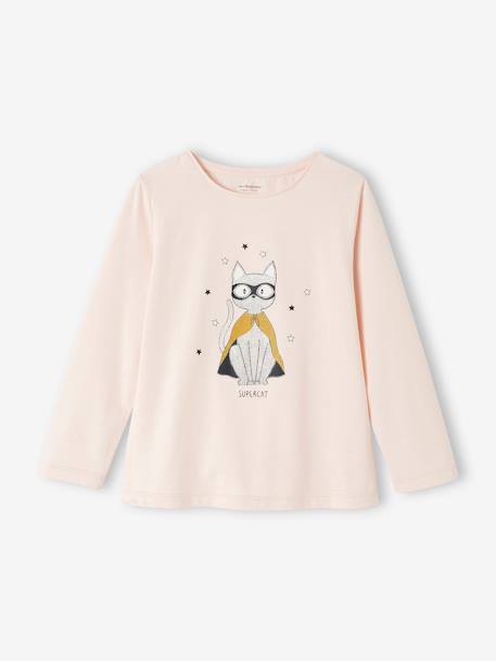 Supercat Pyjamas in Jersey Knit & Flannel for Girls pale pink 