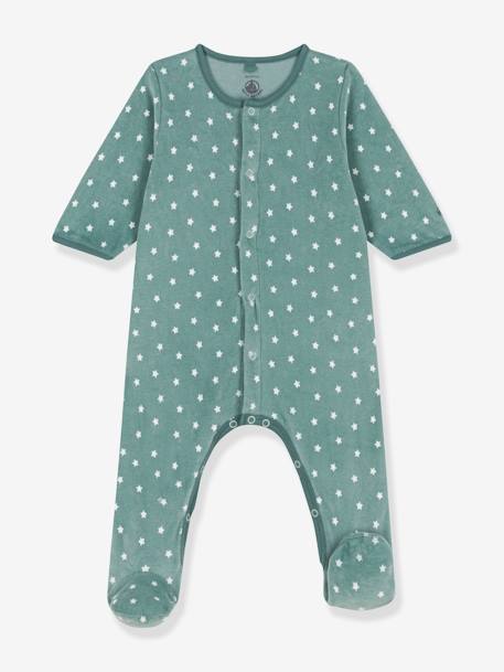 Stars Sleepsuit in Velour for Babies, PETIT BATEAU printed green 