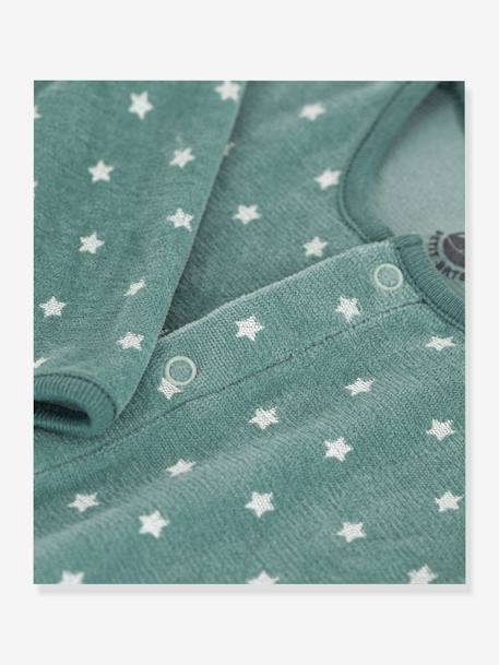 Stars Sleepsuit in Velour for Babies, PETIT BATEAU printed green 