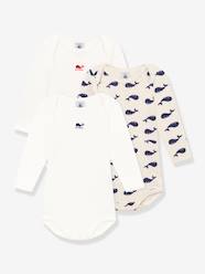 Pack of 3 Long Sleeve Whale Bodysuits in Cotton for Babies - PETIT BATEAU