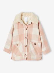 -Shacket-Style Coat in Chequered Wool for Girls