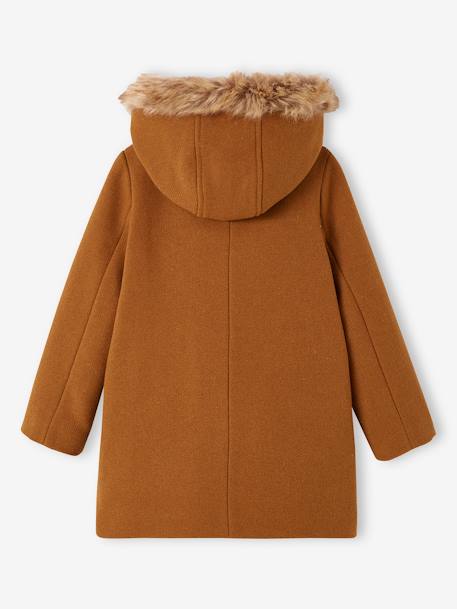 Hooded Duffel Coat with Toggles, in Woollen Fabric, for Girls camel+Dark Blue 