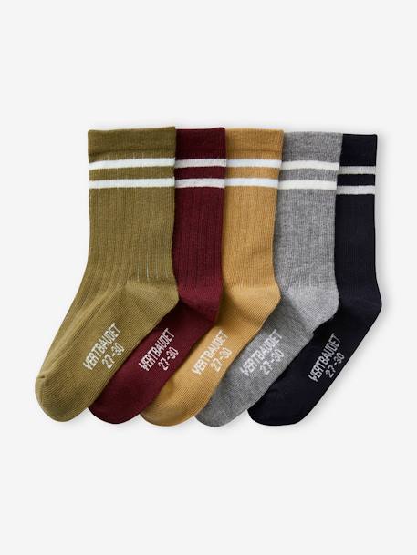 Pack of 5 Pairs of Striped Rib Knit Socks for Boys khaki 