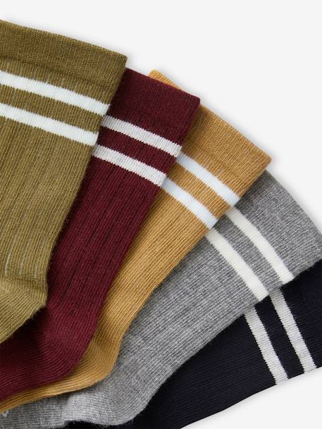 Pack of 5 Pairs of Striped Rib Knit Socks for Boys khaki 