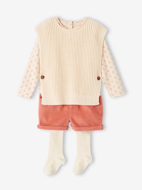 4-Piece Combo for Babies:  Top + Shorts + Jumper +  Tights old rose 