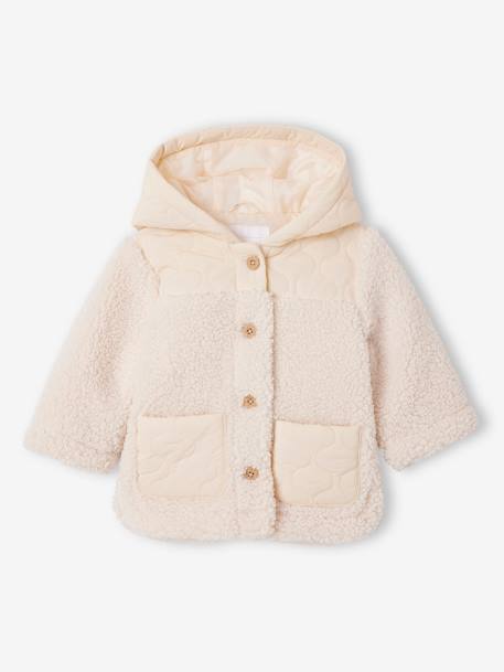Two-Tone Hooded Jacket for Babies ecru 