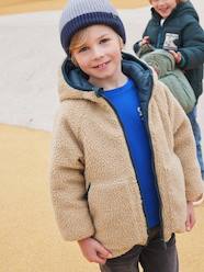 Boys-Coats & Jackets-Reversible Hooded Jacket, Padded & in Sherpa, for Boys
