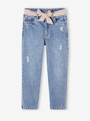 Girls-Straight Leg Waterless Jeans with Gingham Tie Belt for Girls