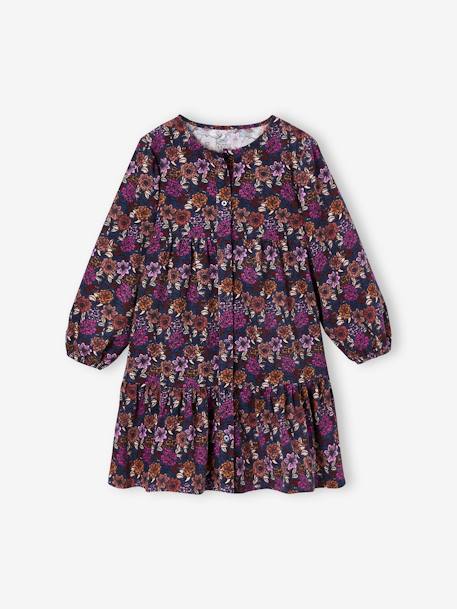 Floral Dress in Corduroy for Girls night blue 