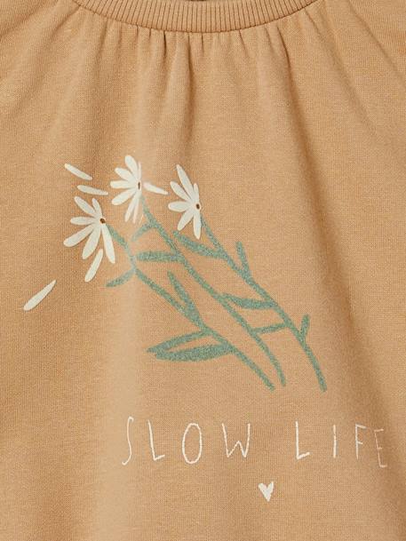 Floral Romantic Sweatshirt, Flatlock Details, for Girls taupe 