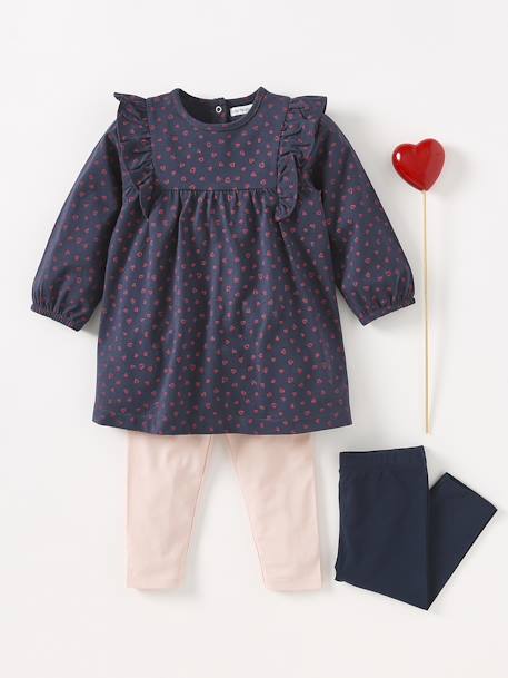 Ruffled Jersey Knit Dress for Babies BLUE DARK ALL OVER PRINTED 