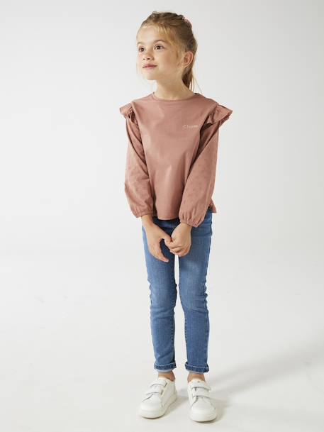 Ruffled Long Sleeve Top for Girls, BASICS dusky pink+ecru+navy blue 