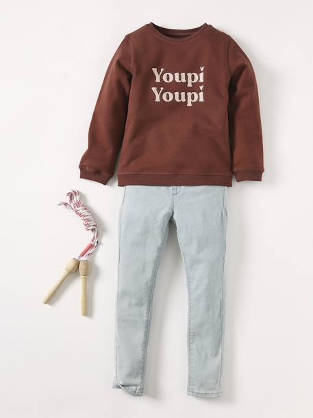 Sweatshirt with Message & Iridescent Details for Girls chocolate+Red+rosy+sweet pink 