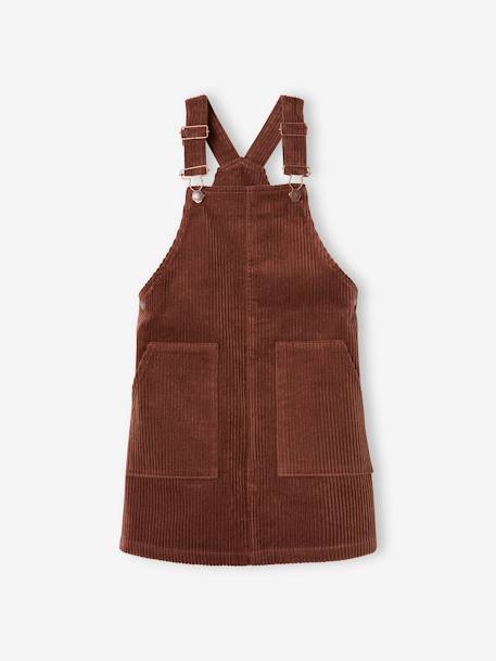 Top + Corduroy Dungaree Dress Outfit for Girls chocolate+night blue 