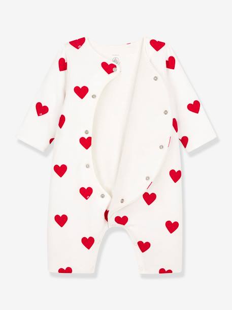 Red Hearts Jumpsuit in Rib Knit for Babies, PETIT BATEAU printed white 