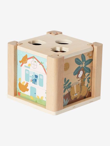 2-in-1 Activity Cube in FSC® Wood: Puzzles & Shapes to Sort & Fit green 
