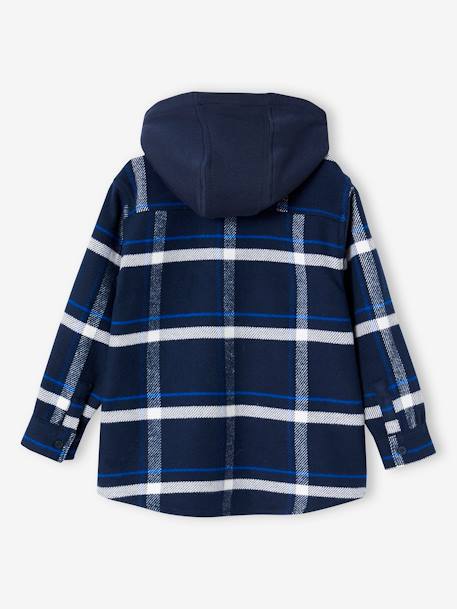 Hooded Flannel Shirt with Large Checks for Boys navy blue 