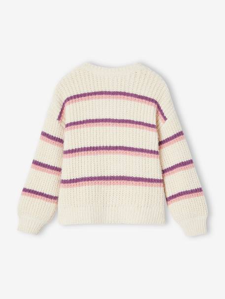 Striped Cardigan in Chenille Knit for Girls ecru 