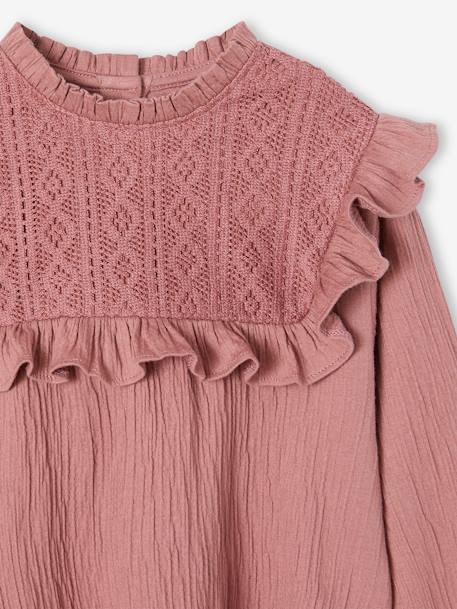 Fancy Blouse-Like Top in Textured Fabric, for Girls dusky pink 