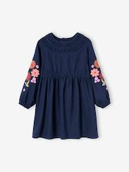 Girls-Long Sleeve Dress with Embroidered Flowers for Girls