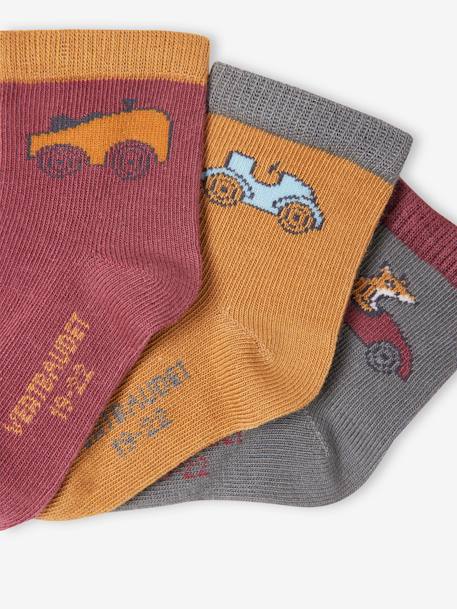 Pack of 3 Pairs of Car Socks for Baby Boys bordeaux red 