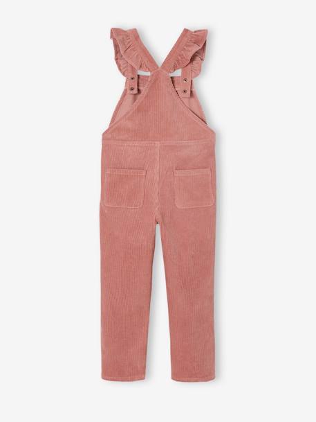 Corduroy Dungarees with Ruffles on Straps for Girls caramel+dusky pink+navy blue 