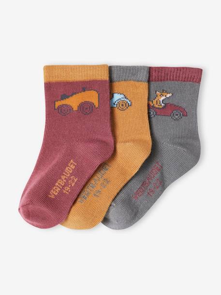 Pack of 3 Pairs of Car Socks for Baby Boys bordeaux red 