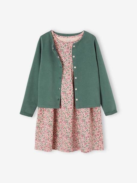 Dress & Jacket Outfit with Floral Print for Girls rosy 