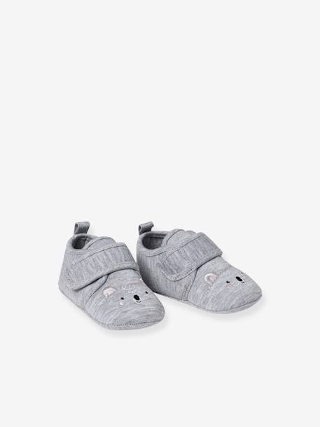 Lightweight Indoor Shoes with Hook-and-Loop Strap, for Babies marl grey 