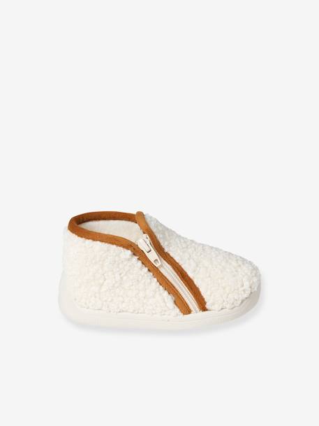 Indoor Shoes in Furry Fabric, Made in France, for Babies ecru 