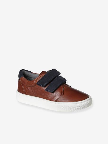 Leather Derby Trainers with Hook-&-Loop Straps for Children brown 