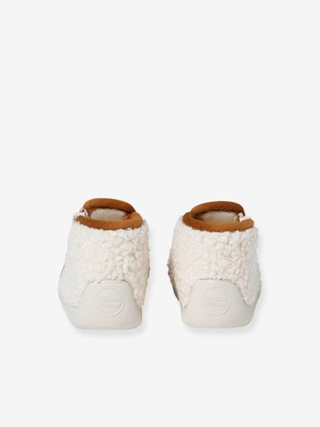 Indoor Shoes in Furry Fabric, Made in France, for Babies ecru 