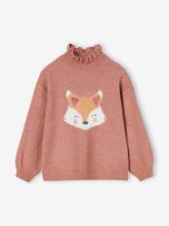 Girls-Cardigans, Jumpers & Sweatshirts-Glittery Animal Jacquard Knit Jumper for Girls