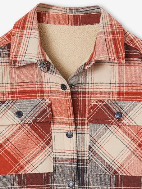 Chequered Flannel Shirt with Sherpa Lining for boys tomato red 