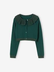 Girls-Cardigans, Jumpers & Sweatshirts-Iridescent-Effect Bolero Cardigan with Ruffled Collar, for Girls