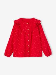 Girls-Blouses, Shirts & Tunics-Frilly Blouse in Cotton Gauze for Girls