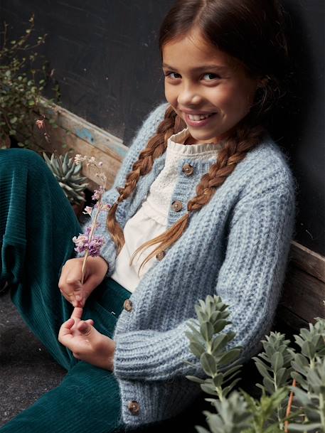 Loose-Fitting Soft Knit Cardigan for Girls - petrol blue, Girls
