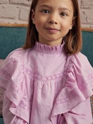 Girls-Plumetis Blouse with Maxi Embroidered Ruffles for Girls