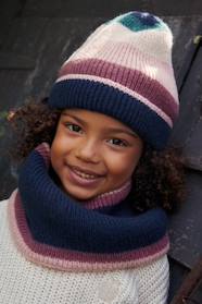 Girls-Colourblock Beanie + Infinity Scarf + Gloves or Mittens Set for Girls