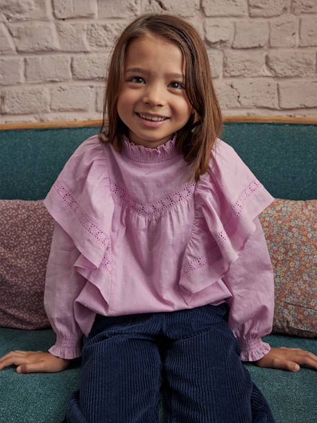 Plumetis Blouse with Maxi Embroidered Ruffles for Girls lilac 