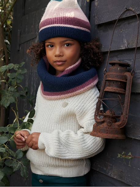 Rib Knit Jumper with Iridescent Patch, for Girls ecru+rosy 