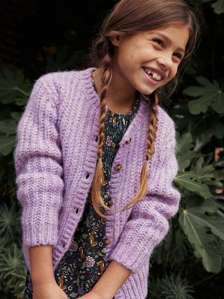 Loose-Fitting Soft Knit Cardigan for Girls lilac+petrol blue+sweet pink 