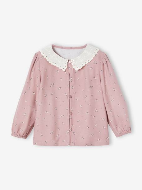 Printed Blouse with Embroidered Collar for Babies old rose 